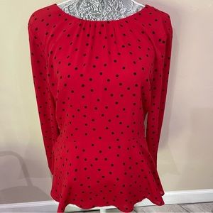 Boden Womens Red Polky Dot Long Sleeve Blouse Size 6